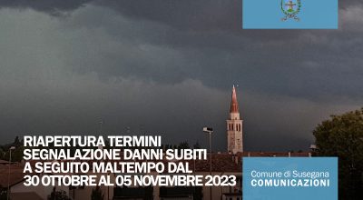 Riapertura termini segnalazione danni subiti a seguito maltempo dal 30 ottobre al 05 novembre 2023